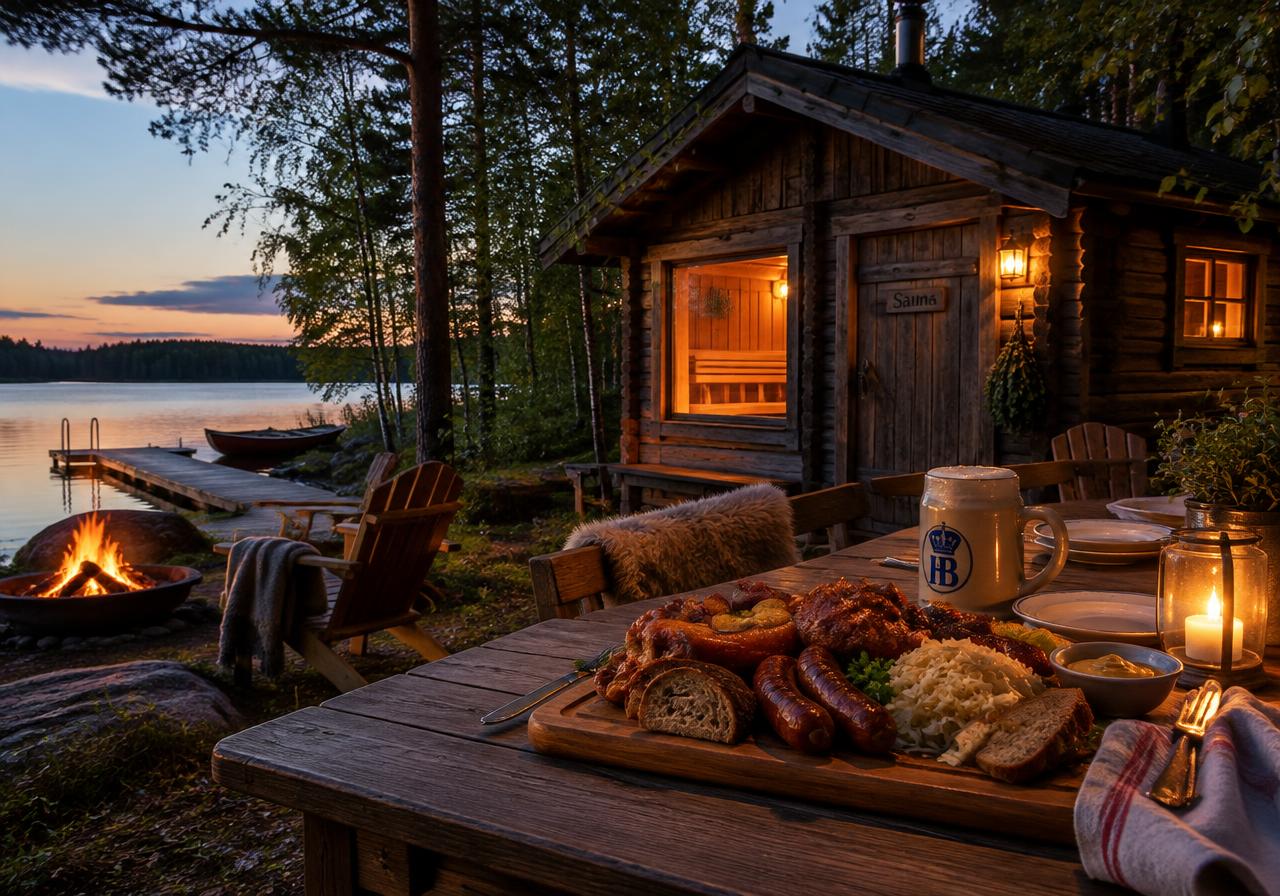 Sauna am See mit Essen